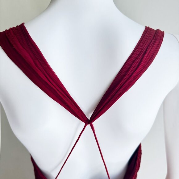 Joseph Ribkoff Gala Red Dequion Low Plunge Open Back Bia Cut Gown M - Picture 10 of 12